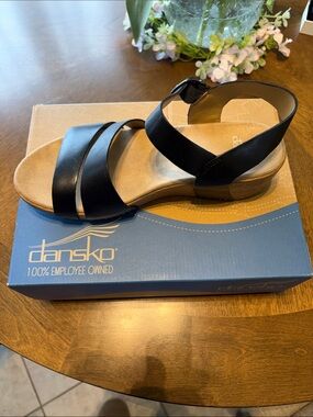Dansko Black Leather Ankle-Strap Sandal